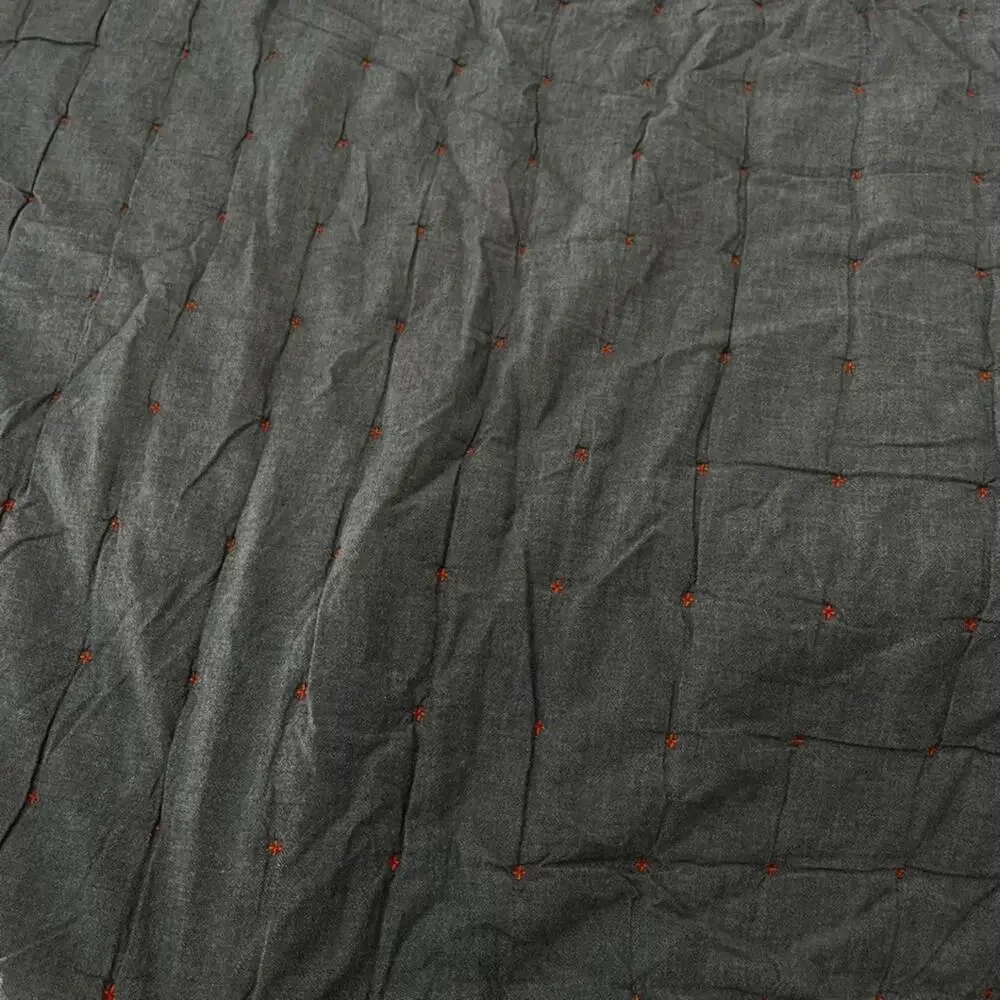 Crate & Barrel Blue Chambray Twin Quilt 66x86 in Orange Accent Stitching